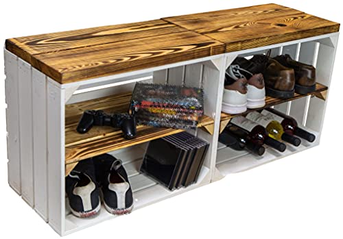 Kistenkolli Altes Land 2er Set Obstkiste aus Holz & Holzplanken Schuhschrank Hocker Sitzbank Weinablage Weinschrank Holzbank Regalkiste 50 x 29 x 43cm L x T x H von Kistenkolli Altes Land