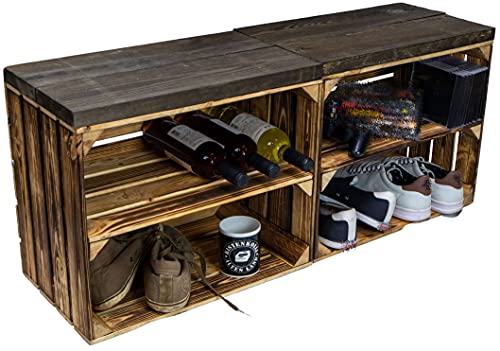 Kistenkolli Altes Land 2er Set Obstkiste aus Holz & Holzplanken Schuhschrank Hocker Sitzbank Weinablage Weinschrank Holzbank Regalkiste 50 x 29 x 43cm L x T x H von Kistenkolli Altes Land