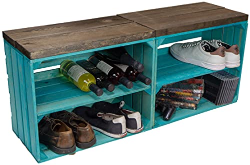 Kistenkolli Altes Land 2er Set Obstkiste aus Holz & Holzplanken Schuhschrank Hocker Sitzbank Weinablage Weinschrank Holzbank Regalkiste 50 x 29 x 43cm L x T x H von Kistenkolli Altes Land