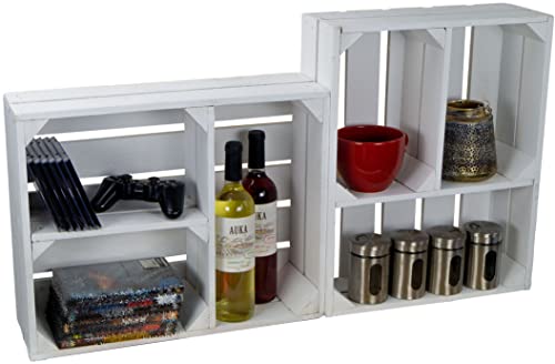 Kistenkolli Altes Land 2er Set flache Regalkiste Gewürzregal Obstkiste Ablagekiste 50x40x15cm Obstkisten Weinkisten Wandregal Holzkisten Gewürzständer Gewürzablage Regalsystem (Traute weiss) von Kistenkolli Altes Land