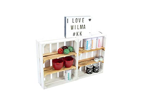 Kistenkolli Altes Land 2er Set flache Regalkiste Gewürzregal Obstkiste Ablagekiste 50x40x15cm Obstkisten Weinkisten Wandregal Holzkisten Gewürzständer Gewürzablage Regalsystem (Wilma weiss geflammt) von Kistenkolli Altes Land