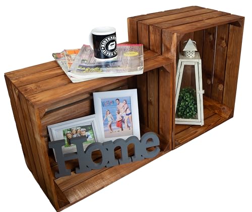 2er set Obstkiste "Johanna" Aufbwahrungsbox Weinkisten Regalkisten Aufbewahrungskisten Standregal Weinkisten Holzkisten Bücherregal Weinregal (2er set Johanna Ocker ohne) von Kistenkolli Altes Land