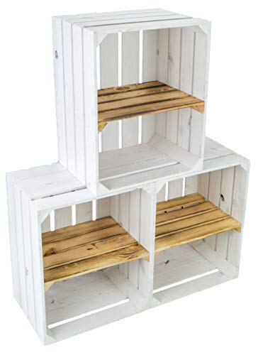 Kistenkolli Altes Land 3er Set Neue Weiße Obstkisten mit geflammten Zwischenbrett quer Weinkiste Wohnzimmerregal Schuhregalkiste Maße 50 x 30 x 40 cm Kistenkolli Altes Land 3er Set Neue Weiße Obstkisten mit geflammten Zwischenbrett quer Weinkiste Wohnzimmerregal Schuhregalkiste Maße 50 x 30 x 40 cm von Kistenkolli Altes Land