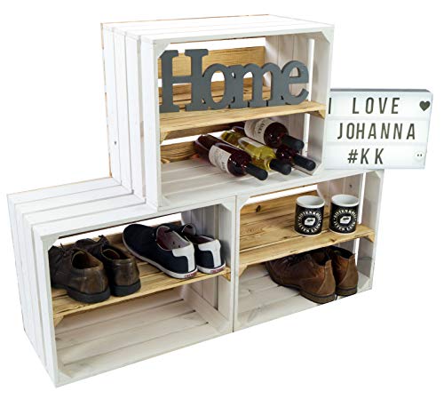 3er Set Neue weiße Obstkiste Johanna/Schuhregal Ablageregal Schuhbox Weinkiste Apfelkiste Holzkiste Regalkiste Ablagekiste (3er Set Weiss mit geflammtem Boden LÄNGS GEFLAMMT) von Kistenkolli Altes Land