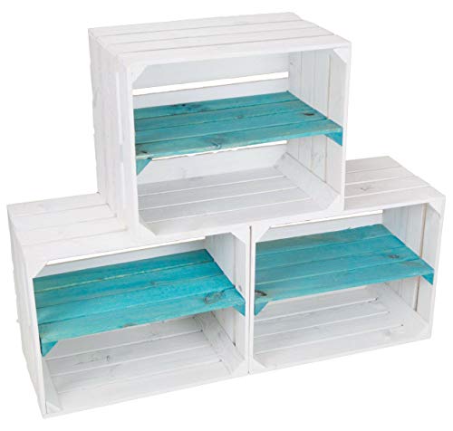 Kistenkolli Altes Land 3er Set Regalkiste Johanna weiß lasiert mit türkisem Längsbrett Kistenkolli Altes Land 3er Set Regalkiste Johanna weiß lasiert mit türkisem Längsbrett von Kistenkolli Altes Land