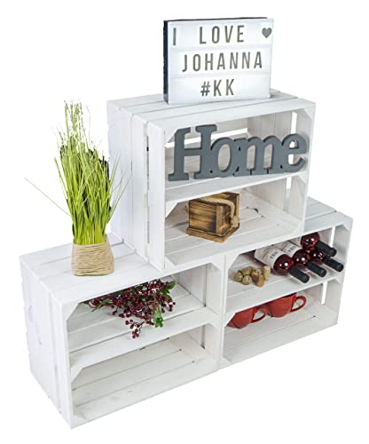 Kistenkolli Altes Land 3er set Neue weiße Obstkiste Johanna/Schuhregal Ablageregal Beistelltisch Schuhbox Weinkiste Apfelkiste Holzkiste Regalkiste Ablagekiste (3er set weiß LÄNGS) von Kistenkolli Altes Land