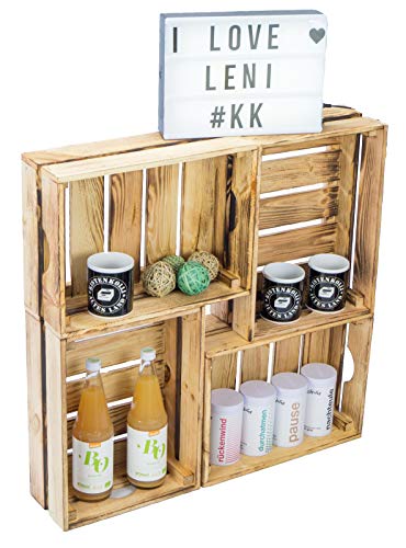 4er Set Gemüsekiste Stapelkiste Stapelbox Holzkiste Weinkiste Obstkiste nachhaltig FSC Zertifiziert (4er Set 30x40x15, Geflammt) von Kistenkolli Altes Land