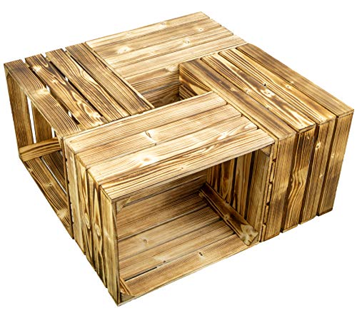 4er Set NEUE geflammte Weinkisten Obstkisten-Tisch Wohnzimmertisch Dekoration Couchtisch Apfelkisten Holzkisten von Kistenkolli Altes Land