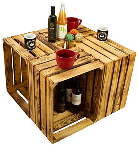 Kistenkolli Altes Land 4er Set alte oder Neue Obstkisten Dekoration Wohnzimmertisch Abstelltisch Apfelkisten Holzkisten (4er Set Johanna NEU geflammt) von Kistenkolli Altes Land