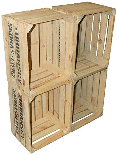 Kistenkolli Altes Land 4er Set alte oder Neue Obstkisten Dekoration Wohnzimmertisch Abstelltisch Apfelkisten Holzkisten … (4er set gebraucht Natur mit Aufschrift) von Kistenkolli Altes Land