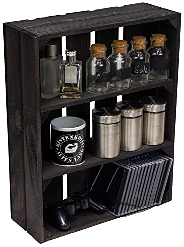 Flache Obstkiste Wilma weiß/Natur/geflammt/dunkel mit Zwei Einlegeböden/Zwischenbrettern ca 50x40x15cm/ Regalkiste Gewürzregal Apfelkiste/Weinkisten Ablageregal(Wilma schwarz) von Kistenkolli Altes Land