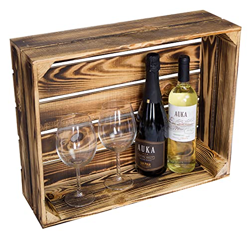 Kistenkolli Altes Land Flache flambierte/geflammte Obstkiste Helga 50 x 40 x 16 / Apfelkisten Weinkisten Stiehe Steige Regalkiste (1 Stück) von Kistenkolli Altes Land