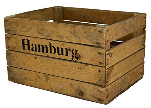 Holzkiste / Obstkiste mit Städtedruck alte Weinkiste Dekokiste Regalkiste (HAMBURG) von Kistenkolli Altes Land