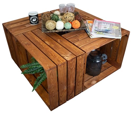 Holzkiste Ocker Schuhablage Schuhständer DIY Upcycling Regalbau Schuhaufbewahrung stabiles Regal in Obstkisten Weinkisten Optik (Ocker ohne Mittelbrett, 4er Set) von Kistenkolli Altes Land