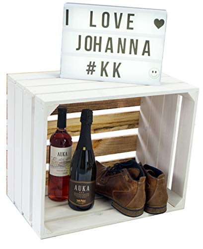 Kistenkolli Altes Land Holzkiste Paula Weiss mit geflammten Boden 50x40x30cm Aufbewahrungsbox Regalkiste Apfelkisten Weinkisten Schuhregal Bücherregal Kleiderschrank (Paula weiß OHNE) von Kistenkolli Altes Land