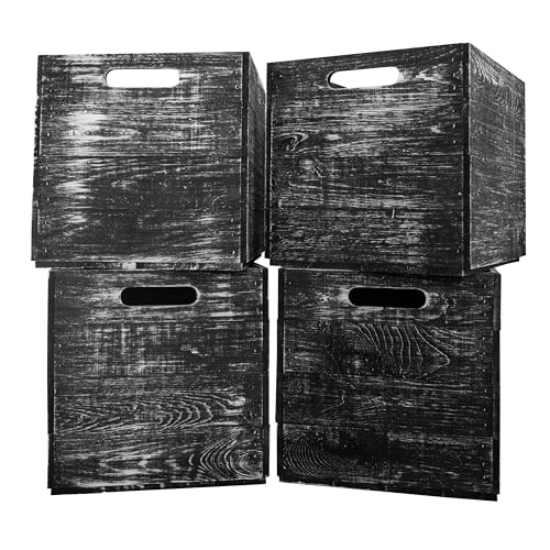 Kistenkolli Altes Land Holzkiste Schubladenkiste für Ikea Kallax Regale und Expidit Regale Maße 33x37,5x32,5cm (4er Set, Shabby Schwarz) von Kistenkolli Altes Land