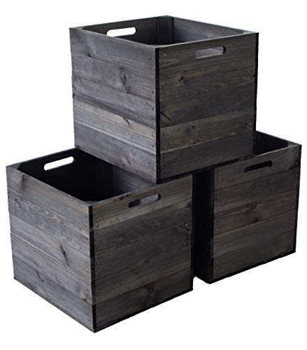 Kistenkolli Altes Land Holzkiste für Kallax Regale und Expidit Regale Weinkiste Obstkiste Regalkiste Maße 33x37,5x32,5cm (3er Set, Schwarz) von Kistenkolli Altes Land