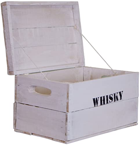 Kistenkolli Altes Land Holztruhe Whisky Shabby weiss Geschenk-Box mit Deckel Schatzkiste Holzkiste Holztruhe Schatztruhe Kindergeburtstag Hochzeitskiste Altholz Upcycling Vintage von Kistenkolli Altes Land