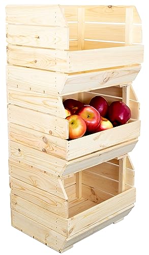 Kistenkolli Altes Land Kartoffelsteige 40x33x30 cm Gemüsekiste Obsthorde Gemüsekorb Kartoffelkiste zum Lagern Kiste Holz Obstkisten Obstschale (3er Set natur) von Kistenkolli Altes Land