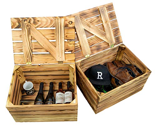 Kistenkolli Altes Land Obstkiste Holztruhe geflammt oder Natur mit Deckel 48 x 36 x 27cm Holzkiste mit Deckel Schatztruhe Aufbewahrungskiste (Geflammt, 2) von Kistenkolli Altes Land