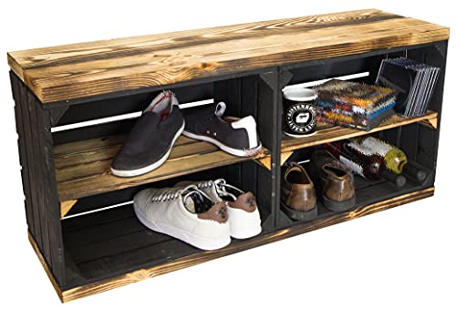 Kistenkolli Altes Land Schuhregal mit Sitzbank aus Obstkisten Schuhablage Schuhkommode Schuhbank aus Holz Maße 100 x 29 x 45cm L x T x H von Kistenkolli Altes Land