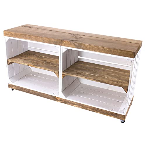 Kistenkolli Altes Land Schuhregal mit Sitzbank n TV-Tisch Fernsehtisch Schuhablage Schuhbank aus Holz Maße 100 x 29 x 45cm L x T x H (Weiss mit palisander Planke und Mittelbrett) von Kistenkolli Altes Land