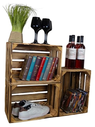 geflammte Holzkiste Bella 40 x 30 x 25cm Holzkiste Apfelkiste Weinkisten Regalkisten Aufbewahrungskiste (2er set) von Kistenkolli Altes Land