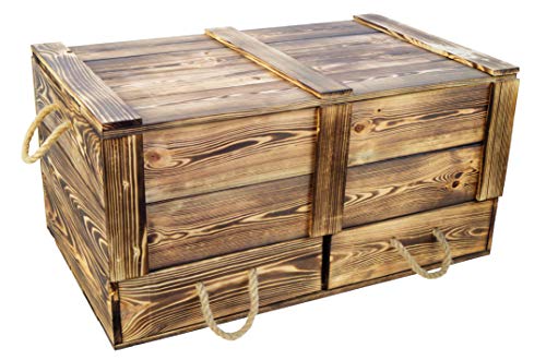 Kistenkolli Altes Land grosse Holztruhe Aufbewahrungskiste Schatztruhe Spielzeugkiste mit Deckel und 2 Schubladen in weiss geflammt oder palisander aus Holz Maße 85 x 40 x 40cm L x T x H (Geflammt) von Kistenkolli Altes Land