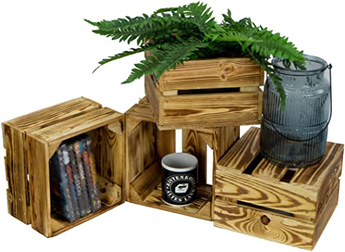 Kistenkolli Altes Land kleine geflammte/weiße/Kiste Lotta Maße ca 22x22x15cm Weinkiste Aufbewahrungskiste Holzkiste Geschenkkiste (Geflammt 4er set) von Kistenkolli Altes Land