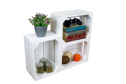 Kistenkolli Altes Land kleine geflammte Kiste Frieda Maße ca 30x22x16cm Weinkiste Aufbewahrungskiste Geschenkekiste Ablageregal (3er set Frieda weiß) von Kistenkolli Altes Land