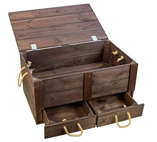 Kistenkolli Altes Land rustikale Holztruhe Aufbewahrungskistekiste mit Deckel und 2 Schubladen in weiss geflammt oder palisander aus Holz Maße ca 85 x 40 x 40cm L x T x H (Palisander) von Kistenkolli Altes Land