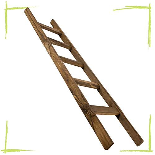 Obstkisten Online Holzleiter mit Sprossen als Handtuchhalter weiß, Wanddeko, Lampenhalter, Rankgitter - Deko für innen & außen (Braune Leiter 165cm) von Kistenkolli Altes Land