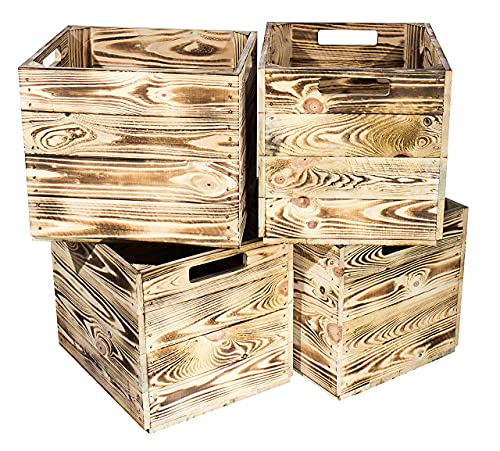 Obstkisten-online 4 Kisten für Kallax Regale Fachelement aus Holz für Regale - auch einzeln schöne Deko - 32x37,5x32,5cm (Geflammter Farbton) von Kistenkolli Altes Land