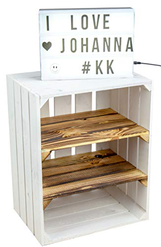 Weisse/geflammte Bücherregal - Schuhregalkiste mit Zwischenbrett/Mittelbrett Einlage ca 50x40x30cm / Apfelkisten Weinkisten Holzkisten aus dem Alten Land (Weiss doppelt geflammt Quer) von Kistenkolli Altes Land