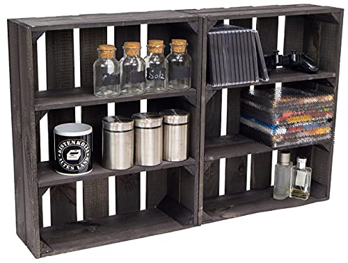 Kistenkolli Altes Land flache Holzkiste Wilma schwarz 50x40x16cm/ Regalkiste Gewürzregal Apfelkiste/Weinkisten Ablageregal Aufbewahrungskiste Holzregal Wandregal Sideboard (2er Set) von Kistenkolli Altes Land