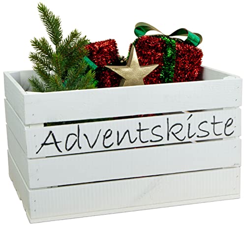 Kistenkolli Altes Land geflammte Adventskiste Weihnachtskiste mit Aufschrift Obstkiste Weinkiste Weihnachtsdeko Adventskalender (weiss mit schwarzer Aufschrift, L 50 x 40 x 29cm) von Kistenkolli Altes Land