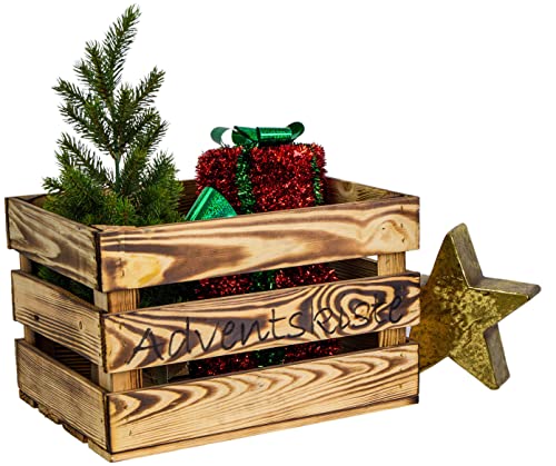 Kistenkolli Altes Land geflammte Adventskiste Weihnachtskiste mit Aufschrift Obstkiste Weinkiste Weihnachtsdeko Adventskalender (geflammt mit schwarzer Aufschrift, M 40 x 30 x 25cm) von Kistenkolli Altes Land