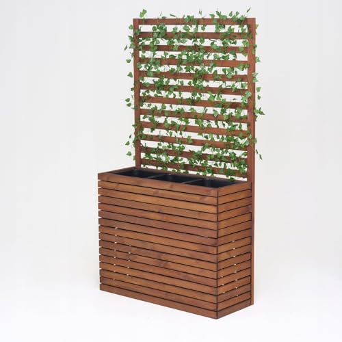 Kistenland XXL Blumenkasten „Margarete“ mit Sichtschutz - 180cm Höhe - Blumentrog mit Rankgitter/Pergola (braun) von Kistenland