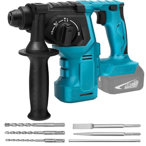 Akku Bohrhammer Kompatibel mit Makita 18V Lithium-ion Akku, Bürstenloser Kombihammer Schlagbohrmaschine, 3 Funktionen Modi: Bohren, Hammerbohren, Meißel, mit 6-tlg. Bohrmeißel Set (Ohne Akku) von Kistrba