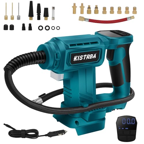 Akku Kompressor für Makita 18V Batterie (Ohne Akku), Tragbare Kabellos Handheld Luftpumpe mit Digitalem Manometer und LED-Licht, für Autos Motorräder Fahrräder Bälle von Kistrba