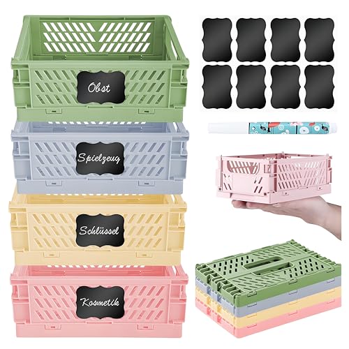 4 Stücke Klappbox Plastik,22*15*8.7cm Mini Klappbox Klein,Klappboxen Faltbar Stabil für Klappkiste Groß,Klappkorb Faltbar,Klappkiste Klein, Klappbox Stabil für Kinderzimmer,Küche,Arbeitszimmer von Kiswleon