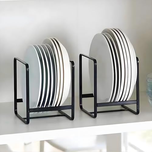 Kiswleon 2 Stück Teller Organizer Schrank,Tellerhalter Metall Tellerständer Einfach Teller Organizer mit Leicht zu Tragenden Griffen,Dish Drying Rack für Teller Schneidebretter Topfdeckel(Schwarz L) von Kiswleon