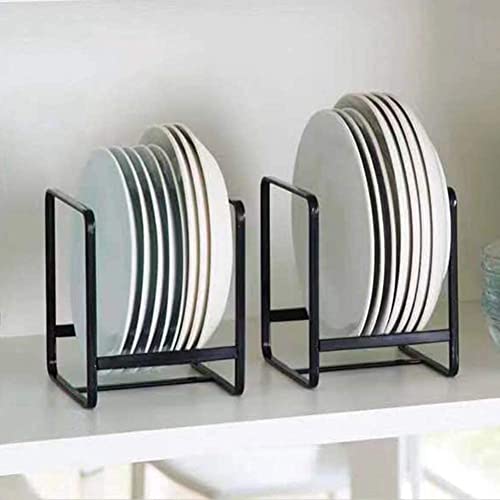 Kiswleon 2 Stück Teller Organizer Schrank,Tellerhalter Metall Tellerständer Einfach Teller Organizer mit Leicht zu Tragenden Griffen,Dish Drying Rack für Teller Schneidebretter Topfdeckel(Schwarz S) von Kiswleon