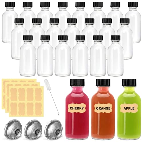 Kiswleon 24 Stück Shot Flaschen zum Befüllen,2oz/60ml Kleine Gläser mit Deckel,Kleine Glasflaschen zum Befüllen,Mini Ingwer Shot Flaschen mit Etiketten,Smoothie Flasche Für Ingwer Shot,Whisky von Kiswleon