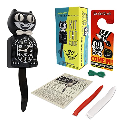 Kit Cat Klock The Original 90th Anniversary Limited Edition with Collectors Box, Black Kit Cat Wall Clock with White Bow Tie, Pendeltail and Moving Eyes, Ideal for Vintage Home Decoration von Kit Cat Klock