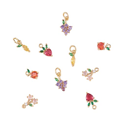 KitBeads 10 Stück Cubic Zirkonia Obst Charms Messing Micro Pave Erdbeere Zitrone Traube Kirsche Charms 18K echt vergoldet Obst Charms für Schmuckherstellung KitBeads 10 Stück Cubic Zirkonia Obst Charms Messing Micro Pave Erdbeere Zitrone Traube Kirsche Charms 18K echt vergoldet Obst Charms für Schmuckherstellung von KitBeads