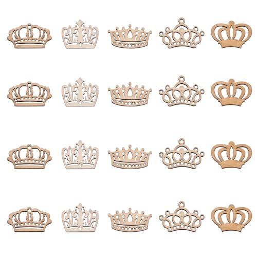 KitBeads 100 Stück zufällige Cartoon-Hohlkronenform Holzstücke Ausschnitte Holz Prinzessin Verzierungen unlackierte Holzkrone Ornament für DIY Handwerk von KitBeads