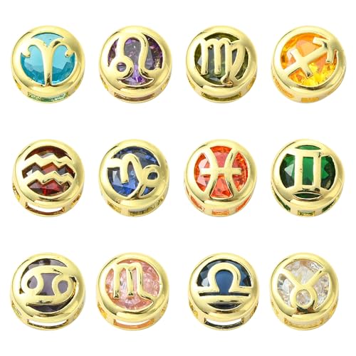 KitBeads 12 x zwölf Sternbild-Abstandshalter aus Messing, Zirkonia, flach, rund, Sternzeichen, Münzperlen für Armbänder, Halsketten, Schmuckherstellung, Großpackung KitBeads 12 x zwölf Sternbild-Abstandshalter aus Messing, Zirkonia, flach, rund, Sternzeichen, Münzperlen für Armbänder, Halsketten, Schmuckherstellung, Großpackung von KitBeads