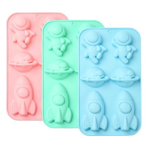 KitBeads 3 Stück Rakete Weltraummann Silikonform Astronaut Erde Planet Weltraum Fondant Form zum Backen Schokolade Cupcake Topper Seife Kerze von KitBeads