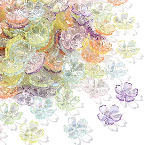 KitBeads 300 Stück zufällige bunte Blumen-Perlenkappen – transparente Kirschblüten-Mini-Perlenkappen für Schmuckherstellung von KitBeads
